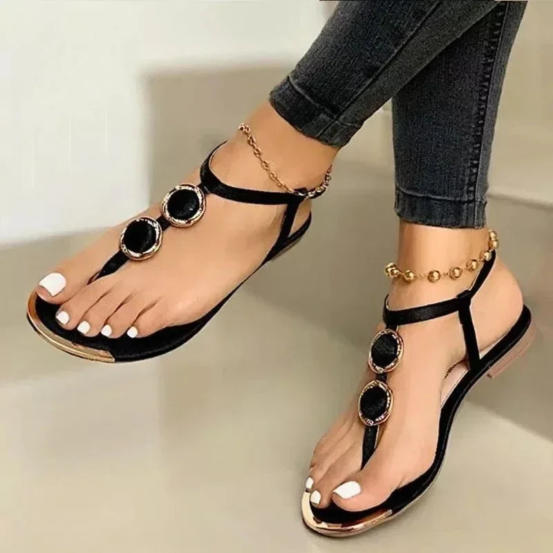 2022 New Summer Sandals Women Fashion Casual Beach Outdoor Flip Flop Sandals Metal Decoration Ladies Flat Shoes Big Size 35-43