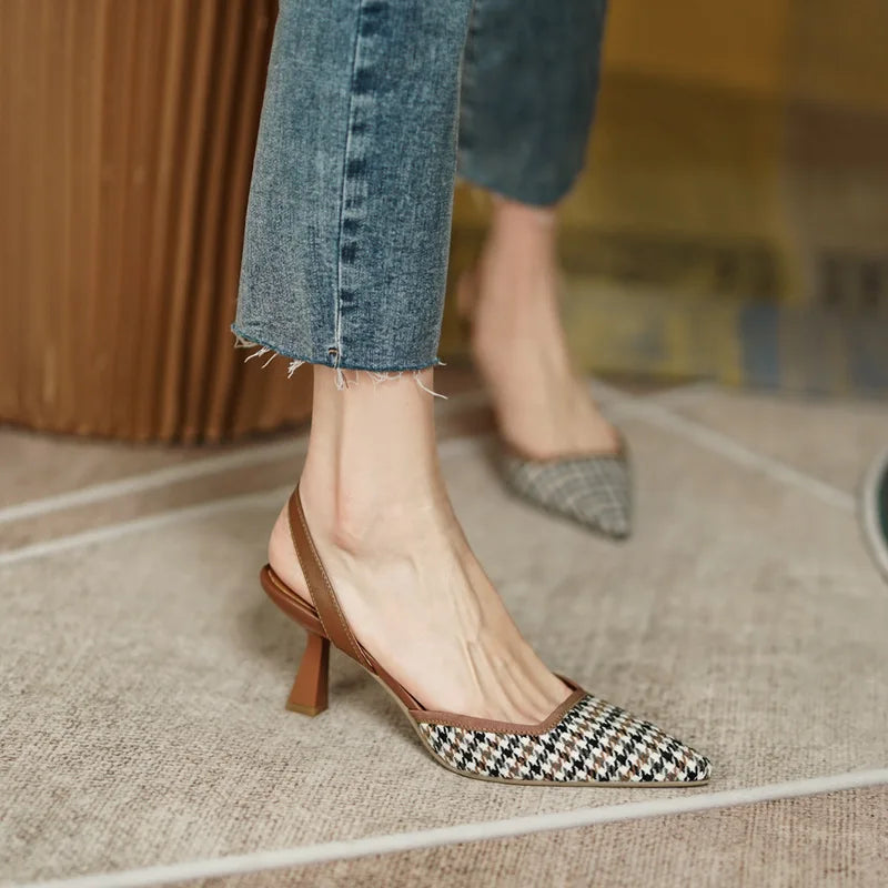 2022 Women High Heels Brand Pumps Shoes Pointed Toe Slingback Summer Sexy Zapatos De Mujer Plataforma Sandales Sapatos Feminino