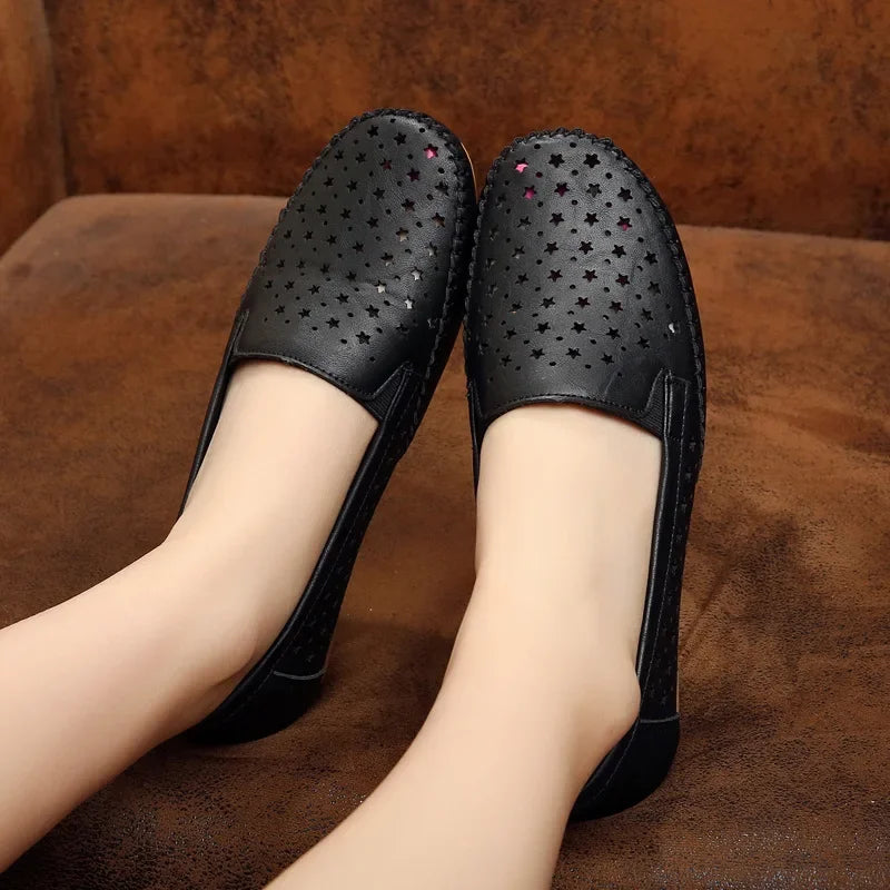 2019 Summer Breathable Women Loafers Shoes Soft Bottom Female Flats Comfortable PU Leather Casual Ladies Footwear