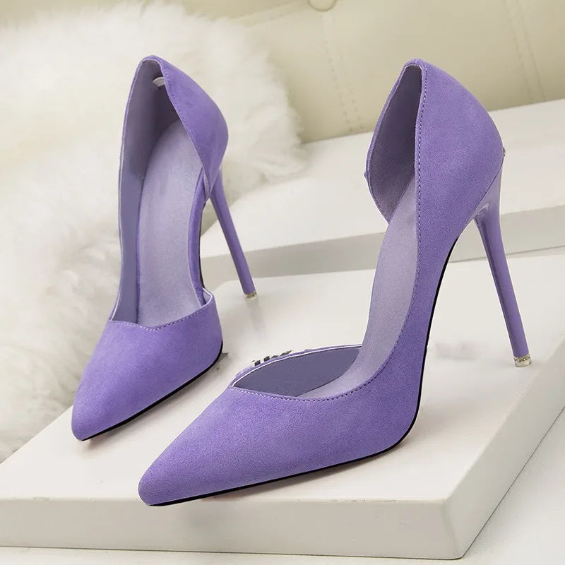 2024 New Woman Pumps Suede High Heels Ladies Pointed Toe Office Stiletto Women Shoes Party Heels 10 cm Hollow Female Shoes Sexy