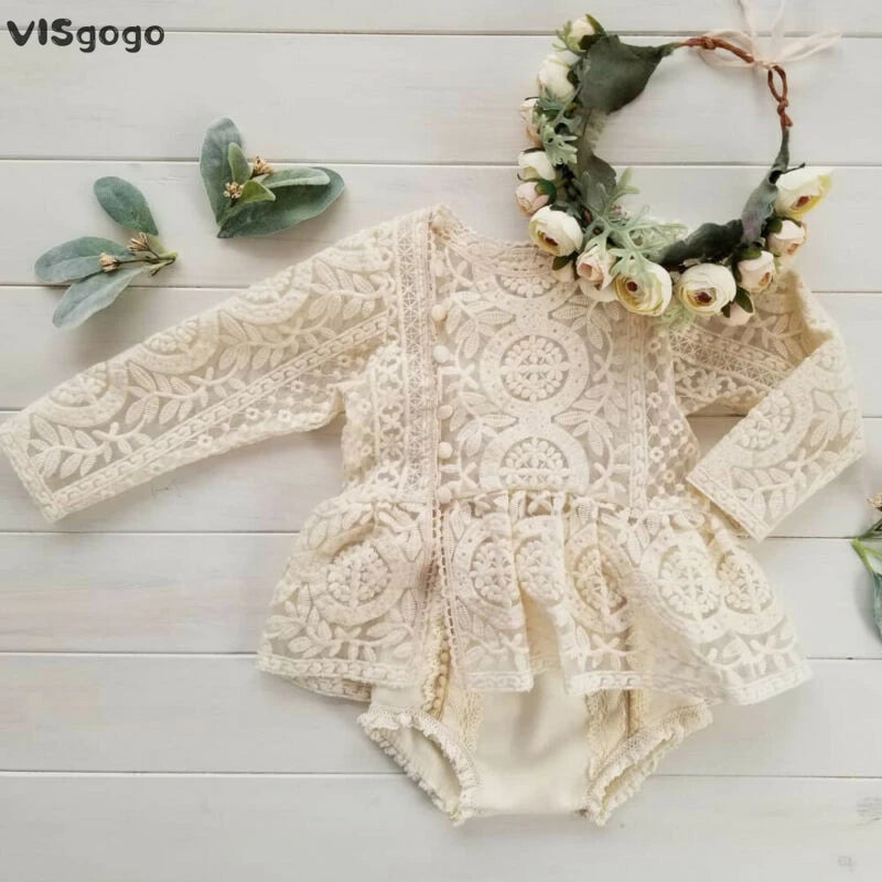 VISgogo Newborn Toddler Baby Girl Romper Sister Outfit Flower Lace Romper Jumpsuits Tutu Dress Summer Fall Clothes 0-24M