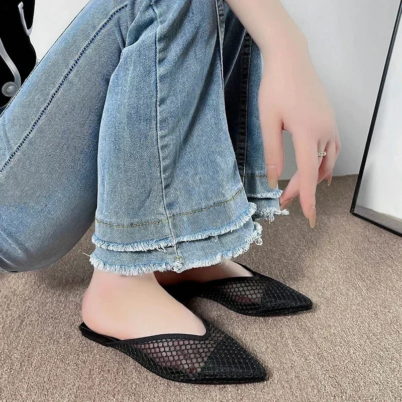 Women's Shoes 2023 Summer New High Quality Basic Women's Slippers Trend Comfortable Soft Sole Mesh Muller Slippers Zapatos Mujer