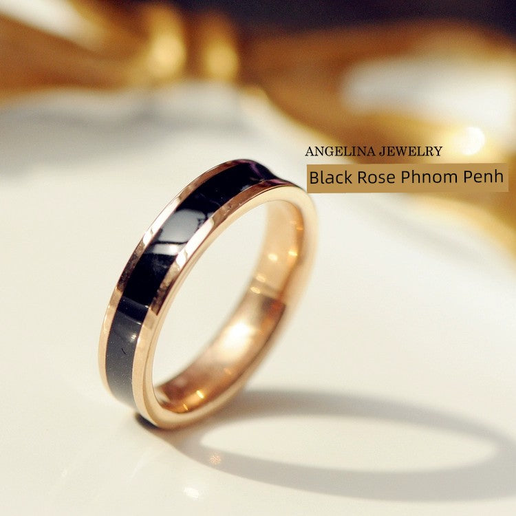 Classic Japanese and Korean Titanium Steel Plated 18K Silver Couple Ring