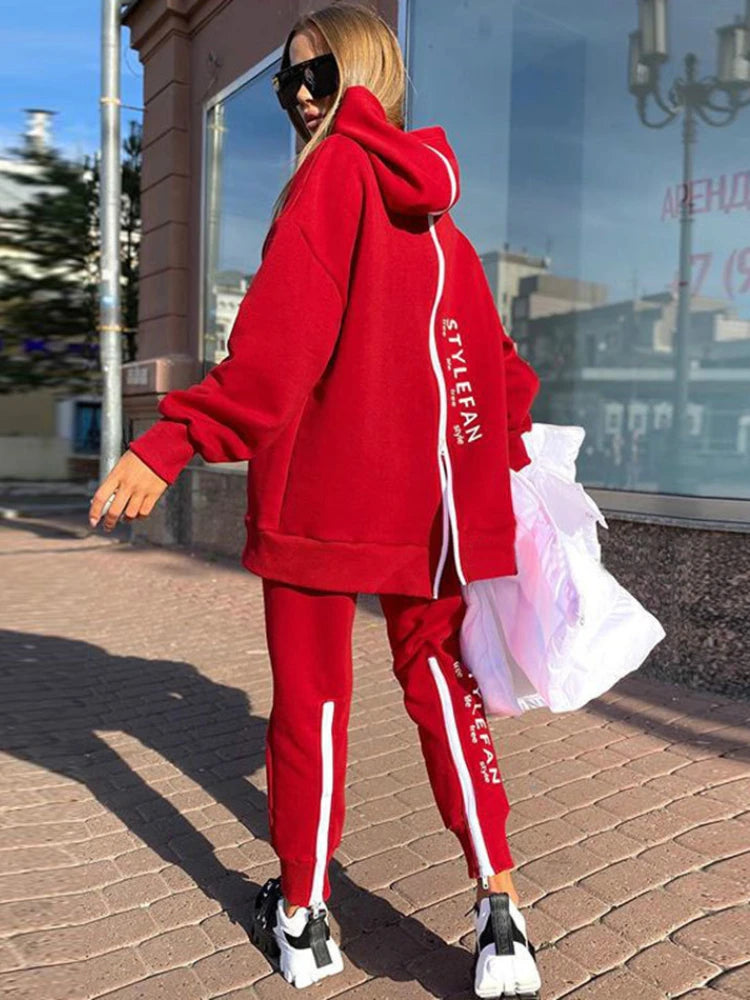 Women Letter Sweatshirts 2Piece Sets Tracksuit Oversized Suit 2022 Autumn Female Korea TrouserPullover Pants Suits Female