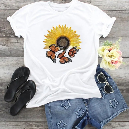 Dress Women Butterfly Print European Short-sleeved T-shirt Oversized T Shirt  Women Clothing  Tops  Graphic Tshirts