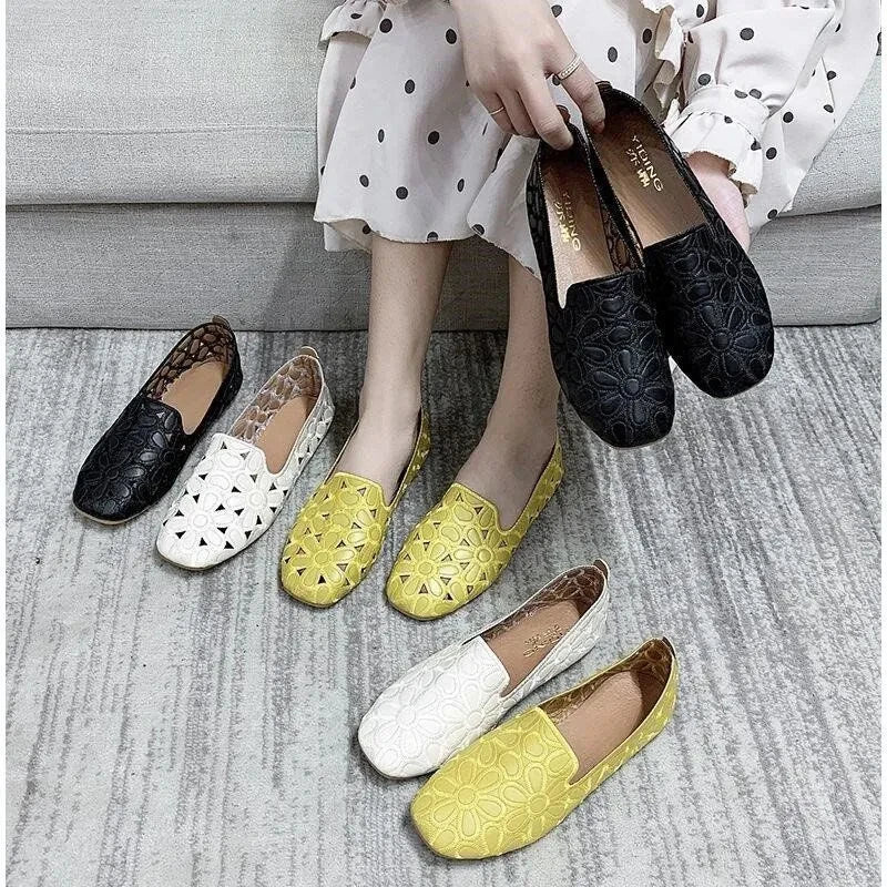 Breathable Flats Female Shoes Summer 2024 New Arrival Leather Flats Woman Moccasin Loafers Casual Mom Shoes Women's Ballet Flats