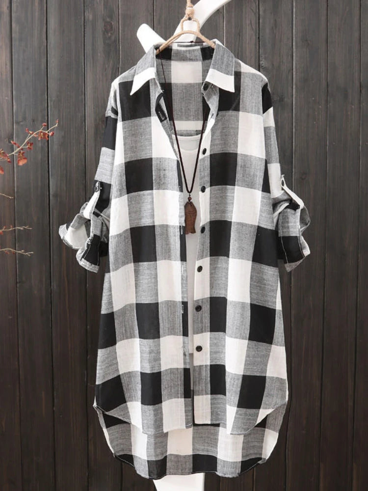 Women's Plaid Cotton Shirt Chic Women Blouse Elegant and Youth Women's Blouses New In External Clothes Korean Style