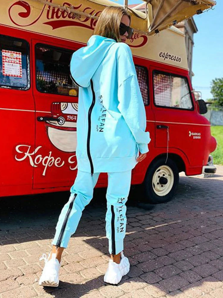 Women Letter Sweatshirts 2Piece Sets Tracksuit Oversized Suit 2022 Autumn Female Korea TrouserPullover Pants Suits Female