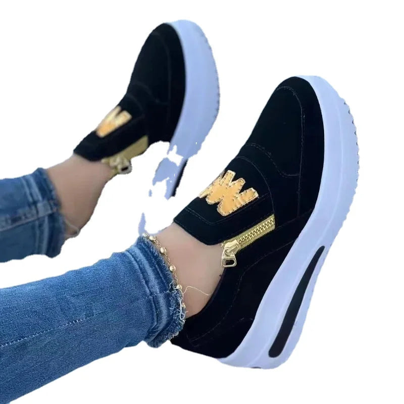 Women Casual Sneakers M Printed Side Zipper Platform Plus Size Vulcanized Shoes Zapatillas Mujer Sapato Plataforma Feminino