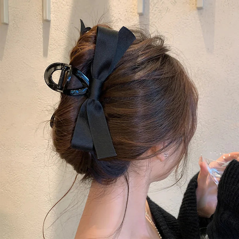 2023 Classic Black Ribbon Bow Hair Claw Headwear Fashion Korean Temperament Large Hair Clip Female Hair Accessories Wholesale