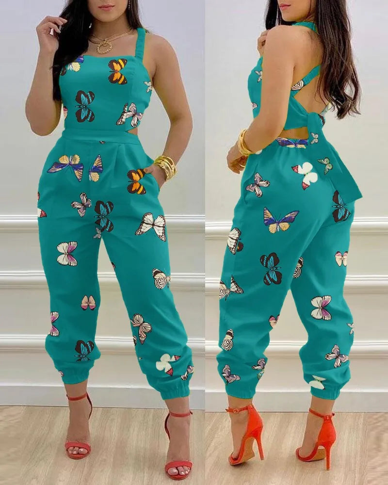 Women's Jumpsuit Elegant Sexy Suspender Printed Jumpsuits Casual Hip Waist Overalls Romper For Women Spring Summer 2023