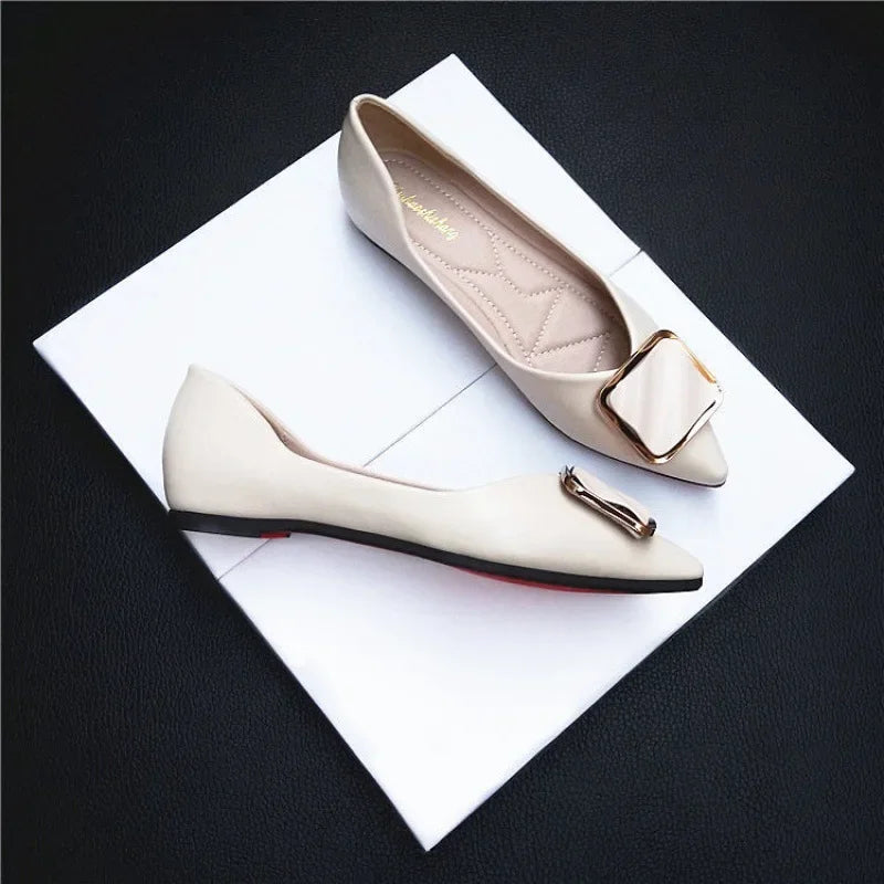 2024 Spring New Style Versatile Flat Shoes Women's Pointed Toe Fashionable Soft Bottom Four Seasons Work Shoes Rubber Upper