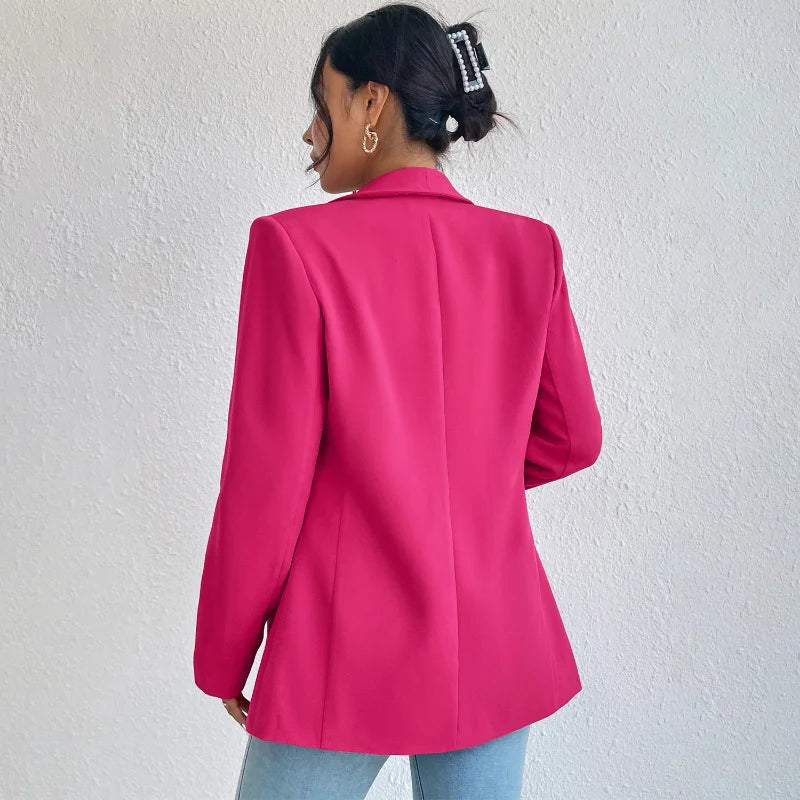 Chic Rose Red Blazers for Women Spring 2023 Casual Coats Black Women's Jacket Suit Basic Slim Summer Blazer Women Jacket Office