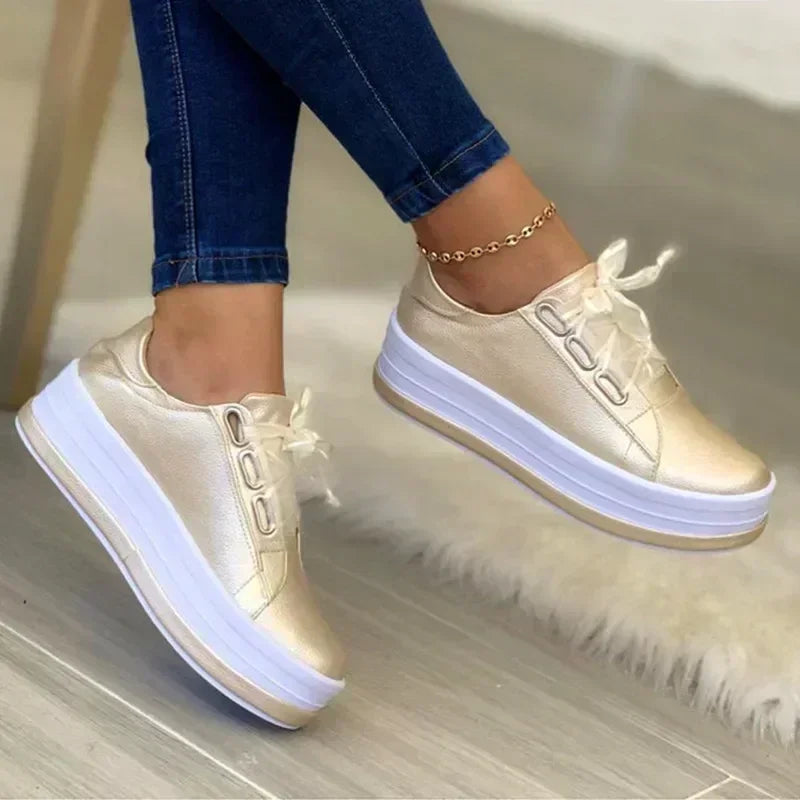 Women Fashion Sports Shoes Lady Vulcanized Shoes Female Fashion Outdoor Platform PU Casual Shoes Female Wedge Flats