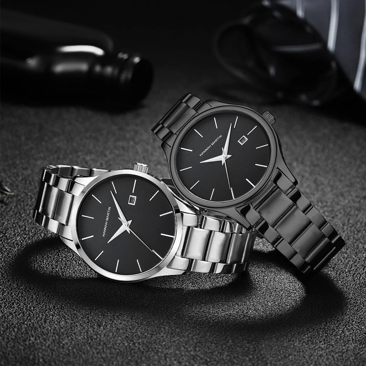 2 Pieces Quartz Watches For Couples Black Stainless Steel Business Men's Clock Casual Minimalist Women Gift Watch Pareja Regalo