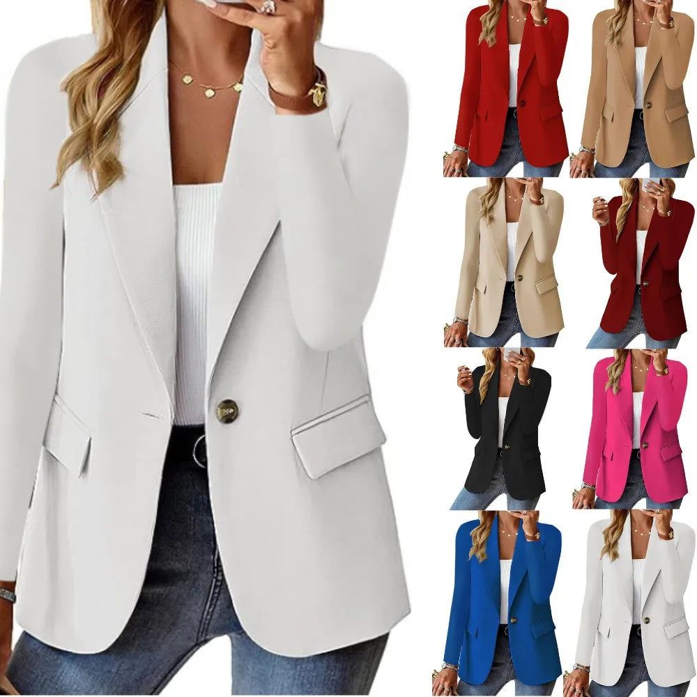 women's fashion autumn new style solid color long sleeved cardigan small suit jacket for women blazer women  coat