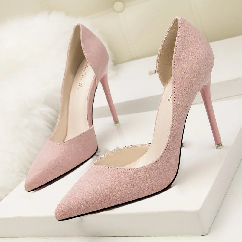 2024 New Woman Pumps Suede High Heels Ladies Pointed Toe Office Stiletto Women Shoes Party Heels 10 cm Hollow Female Shoes Sexy