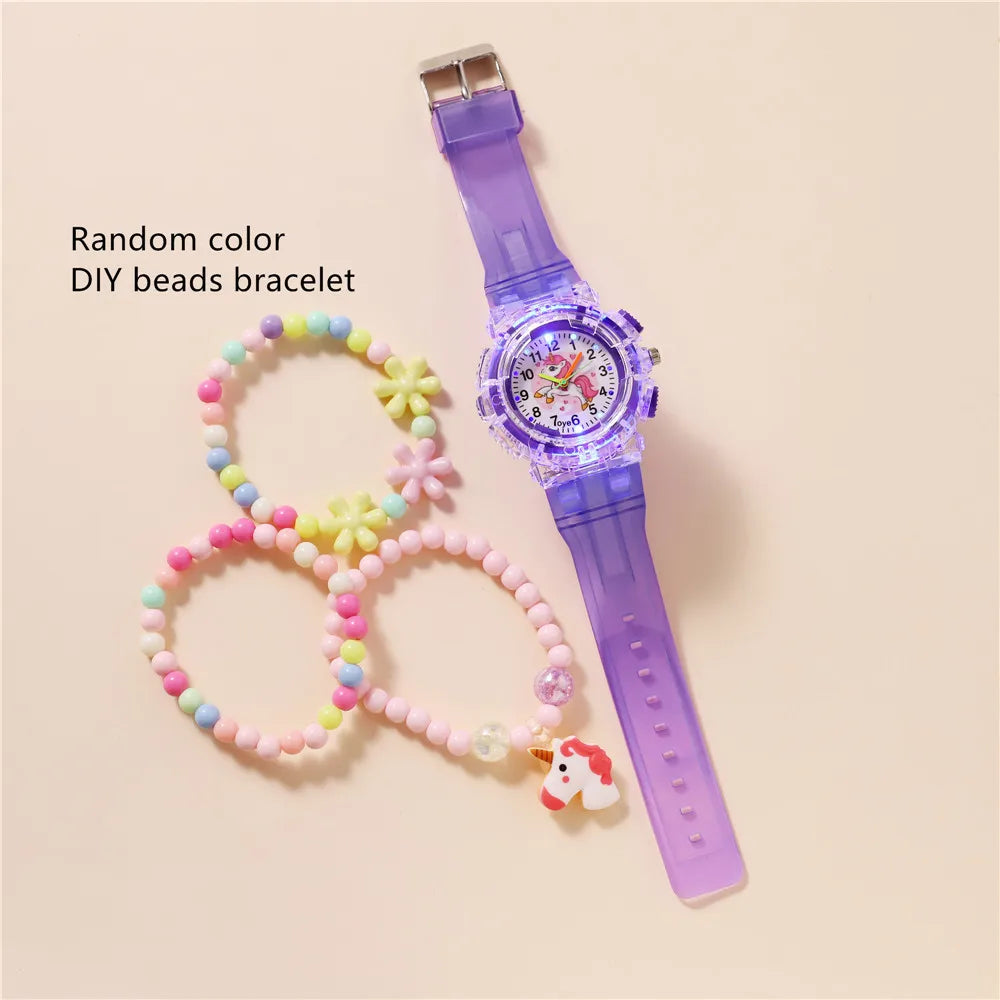 Cute Unicorn Glow-in-the-dark Flash Sports Watch Children's Cartoon Quartz Watch