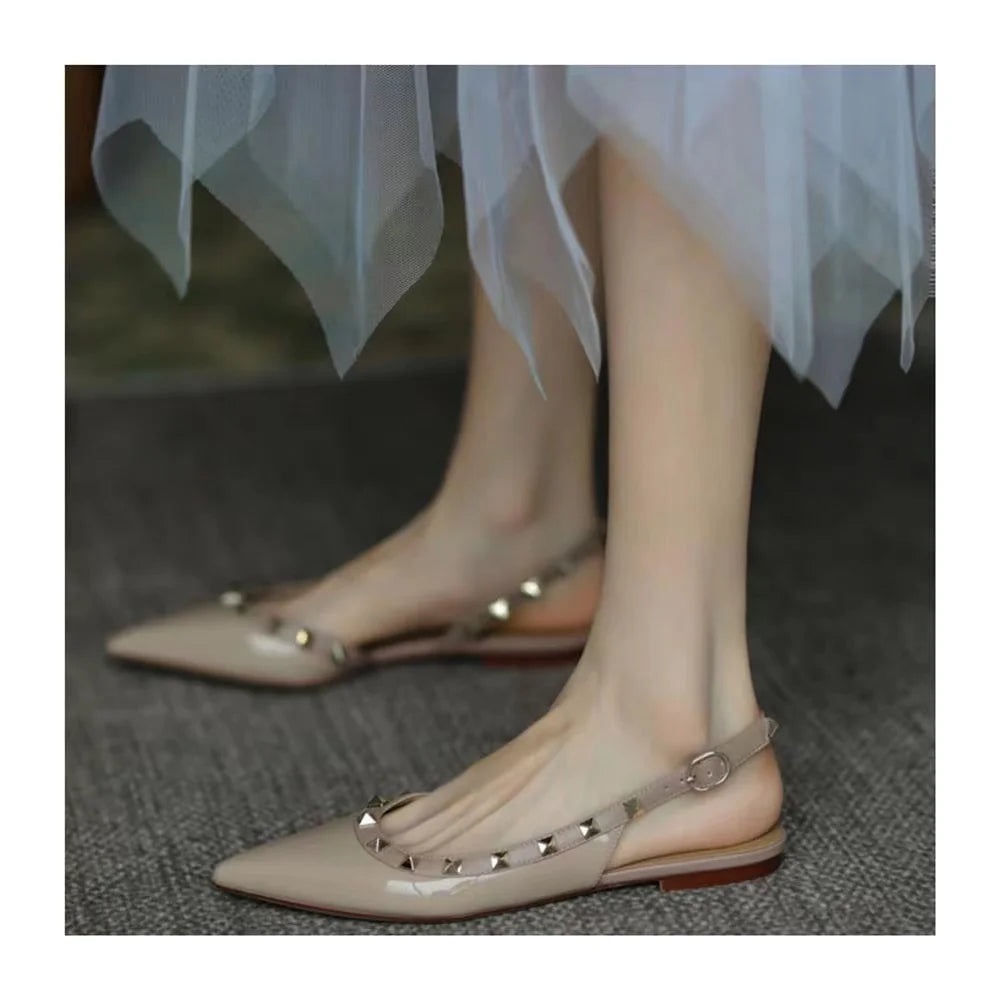 Women's Low Heels Slingback Shoes Woman Spring Summer Flats Elegant Party Sandals Sexy Rivet Dress Loafers Luxury Urban Trendyol