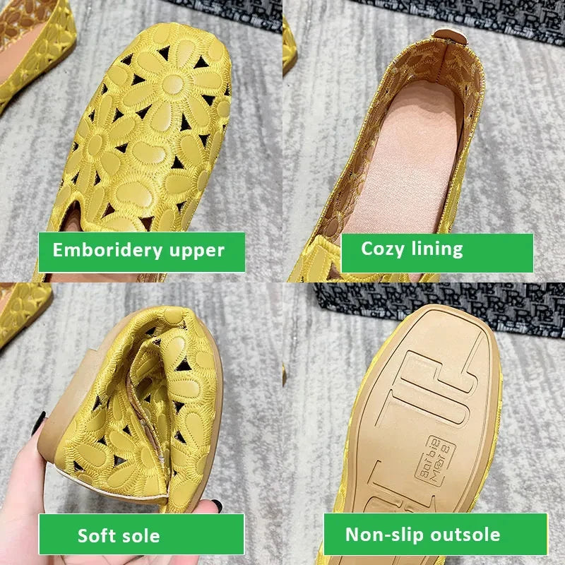 Breathable Flats Female Shoes Summer 2024 New Arrival Leather Flats Woman Moccasin Loafers Casual Mom Shoes Women's Ballet Flats