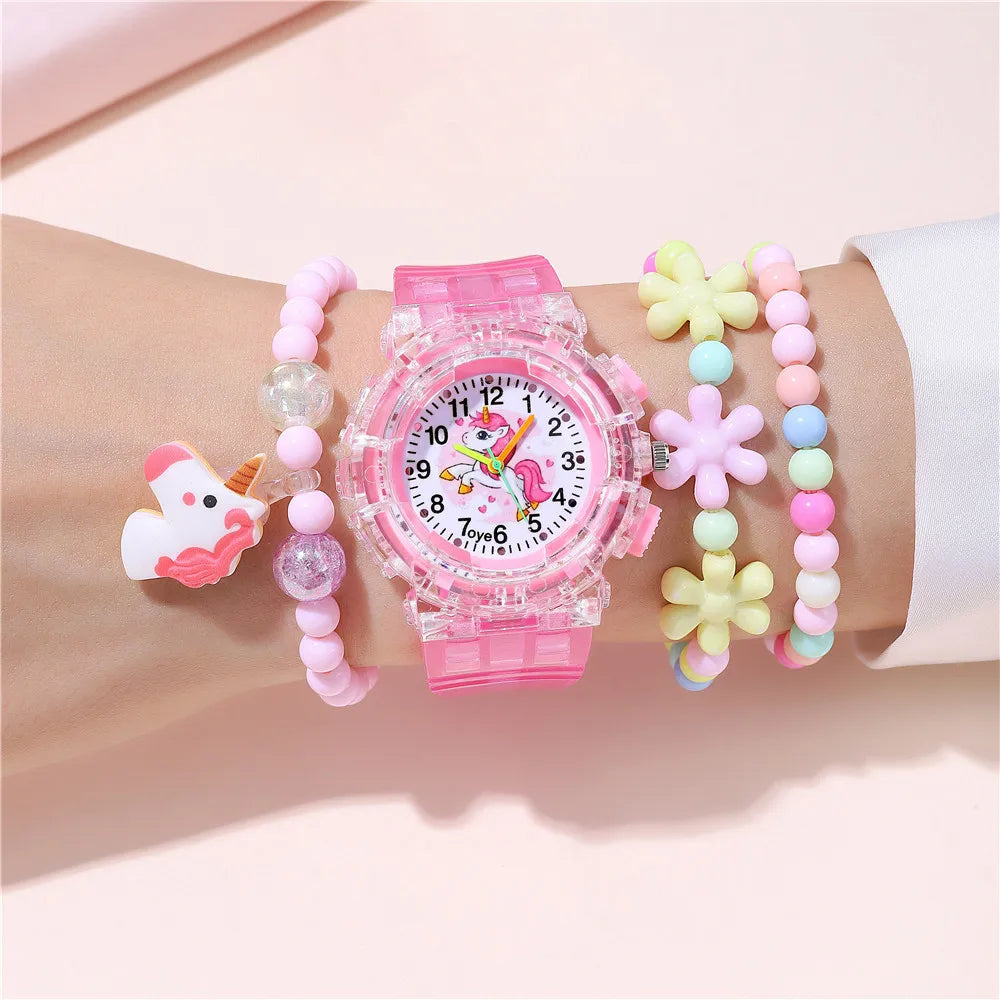 Cute Unicorn Glow-in-the-dark Flash Sports Watch Children's Cartoon Quartz Watch