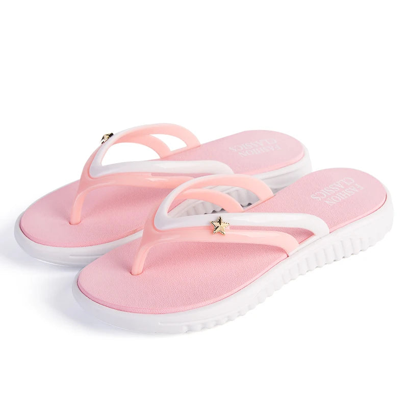 SXQYFW Womens Summer Slip-on Shoes Anti-slip Hard-wearing Fashion Leisure Slippers Beach Swimming Walk Indoor T-tied Flip Flops