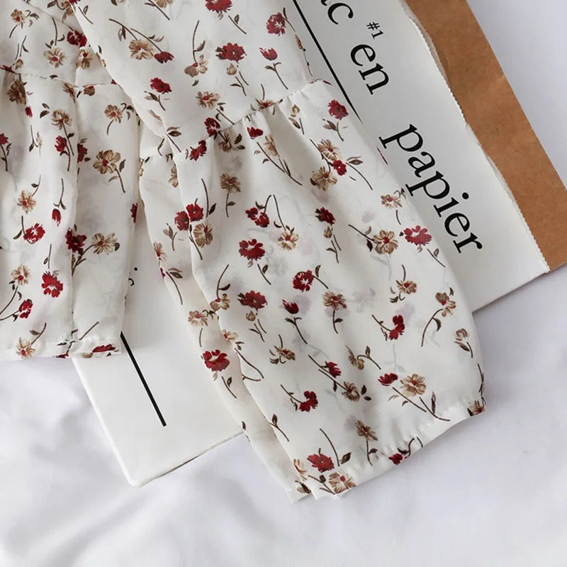 Chiffon Floral Blouses For WomenSoft Retro Chic Ladies Shirts Temperament Fresh Popular Trendy Ulzzang Button Femme Clothing