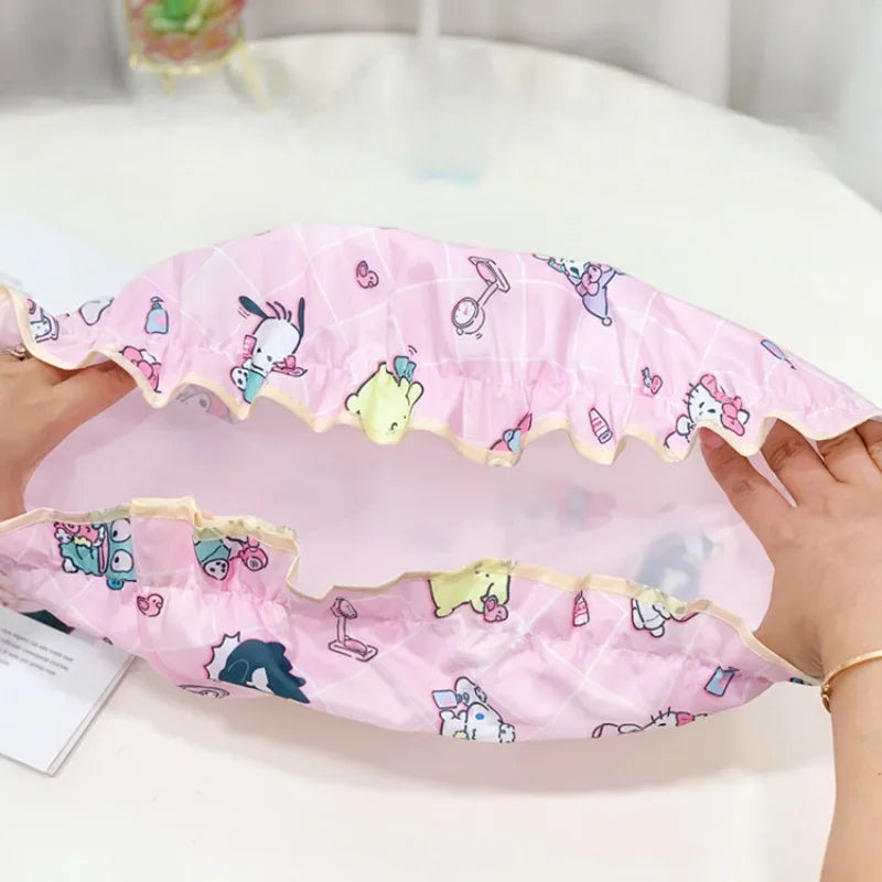 1pc Sanrio Cartoon Pattern Shower Cap Hello Kitty Kuromi Melody Double Layer Shower Cap Waterproof Hair Care Cap