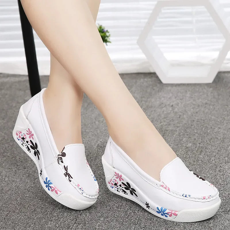 TIMETANG Hot Sale New Women's Genuine Leather Platform Shoes Wedges White Lady casual Shoes Swing mother shoes size 35-40 C220