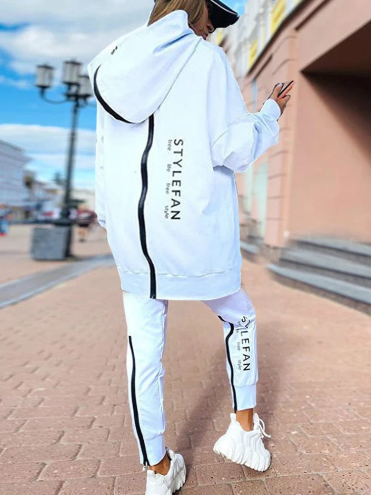 Women Letter Sweatshirts 2Piece Sets Tracksuit Oversized Suit 2022 Autumn Female Korea TrouserPullover Pants Suits Female