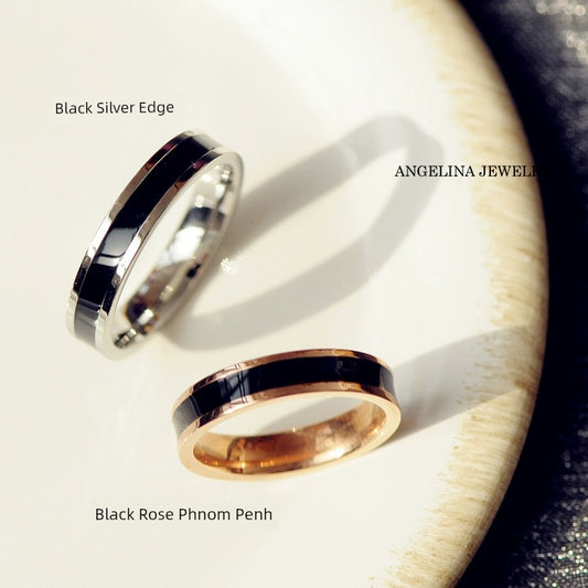 Classic Japanese and Korean Titanium Steel Plated 18K Silver Couple Ring