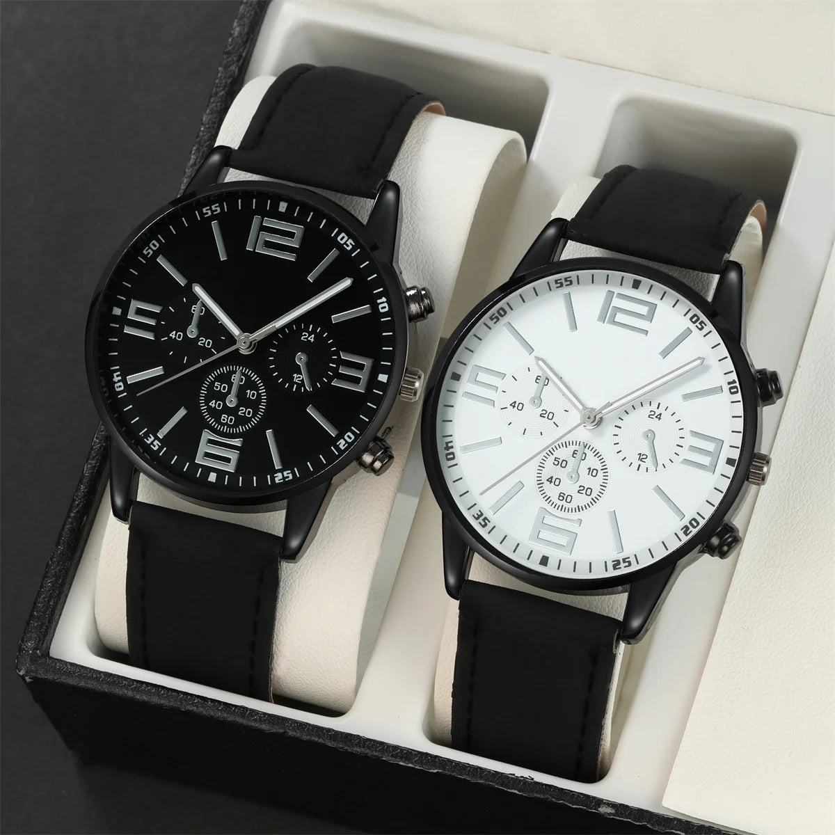 2PCS Fashion Couple Set Watches Luxury Men Women Business Casual Leather Quartz Watch Simple Brown Wristwatch