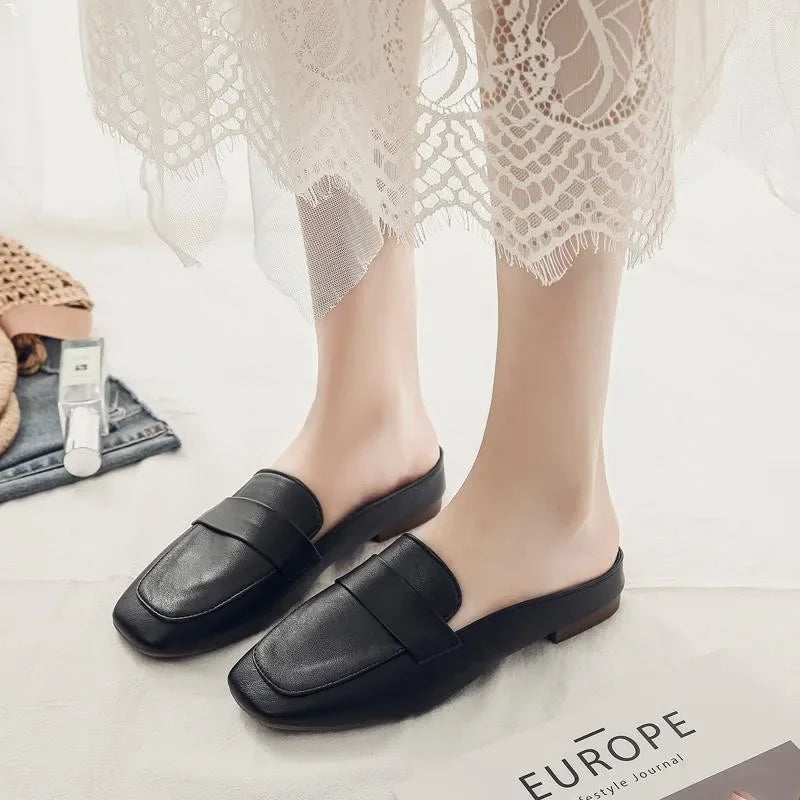 Baotou Half Slippers for Women Wearing Summer New Korean Version Square Headed One Step Lazy Muller Slippers for Women