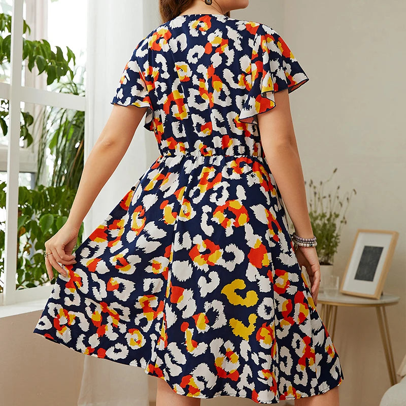 Della Mel Large Sizes Elegant Women's Dresses for Party 2022 Casual Floral Print Summer Short Sleeve Dress Plus Size Clothing