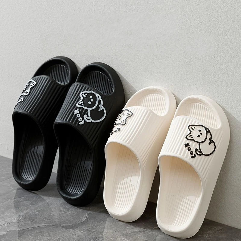 2023 Summer Women Slippers Bath Platform Non-Slip Home Cat Cartoon Flip Flops Beach Sandals Ladies Slides Indoor Zapatillas