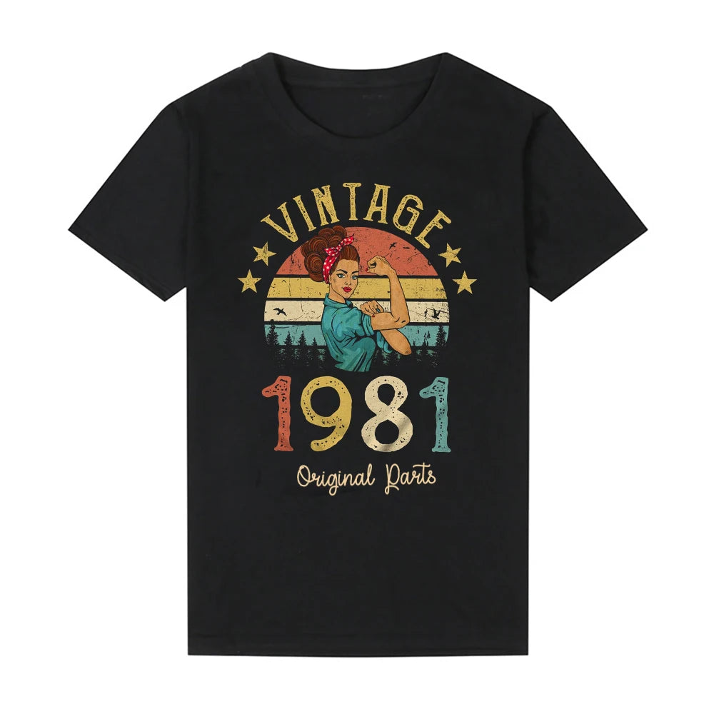 Vintage 1981 Original Parts T-Shirt 40 Years Old 40th Birthday Gift Idea Women Girls Mom Wife Daughter Funny Retro Tee Shirt