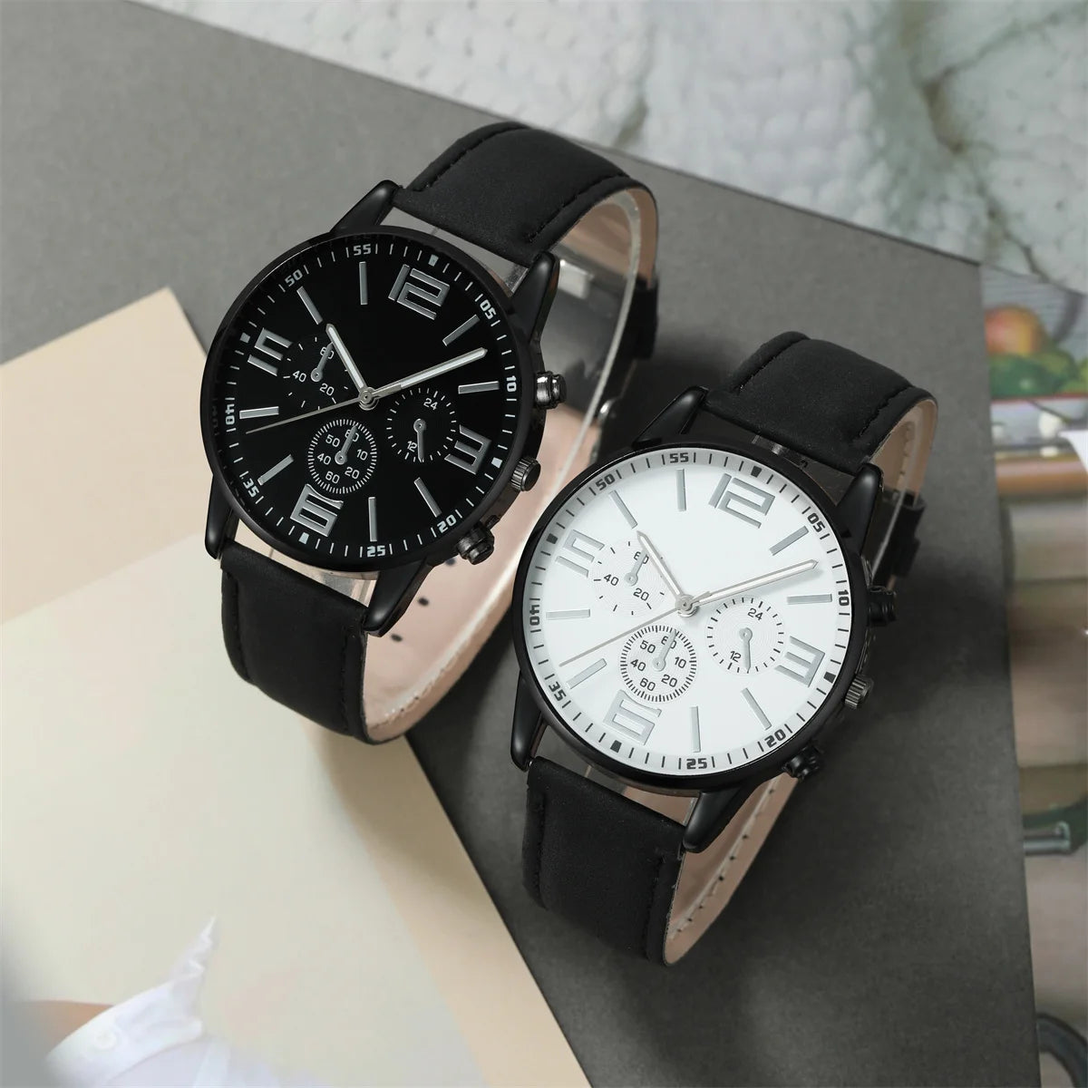 2PCS Fashion Couple Set Watches Luxury Men Women Business Casual Leather Quartz Watch Simple Brown Wristwatch