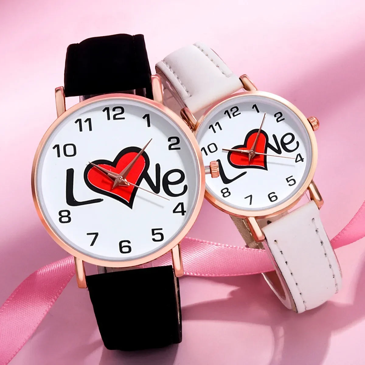 2-Piece Top Luxury Couple Digital LOVE Leather Quartz Watch Set For Men And Women Casual Valentine's Day Christmas Gift