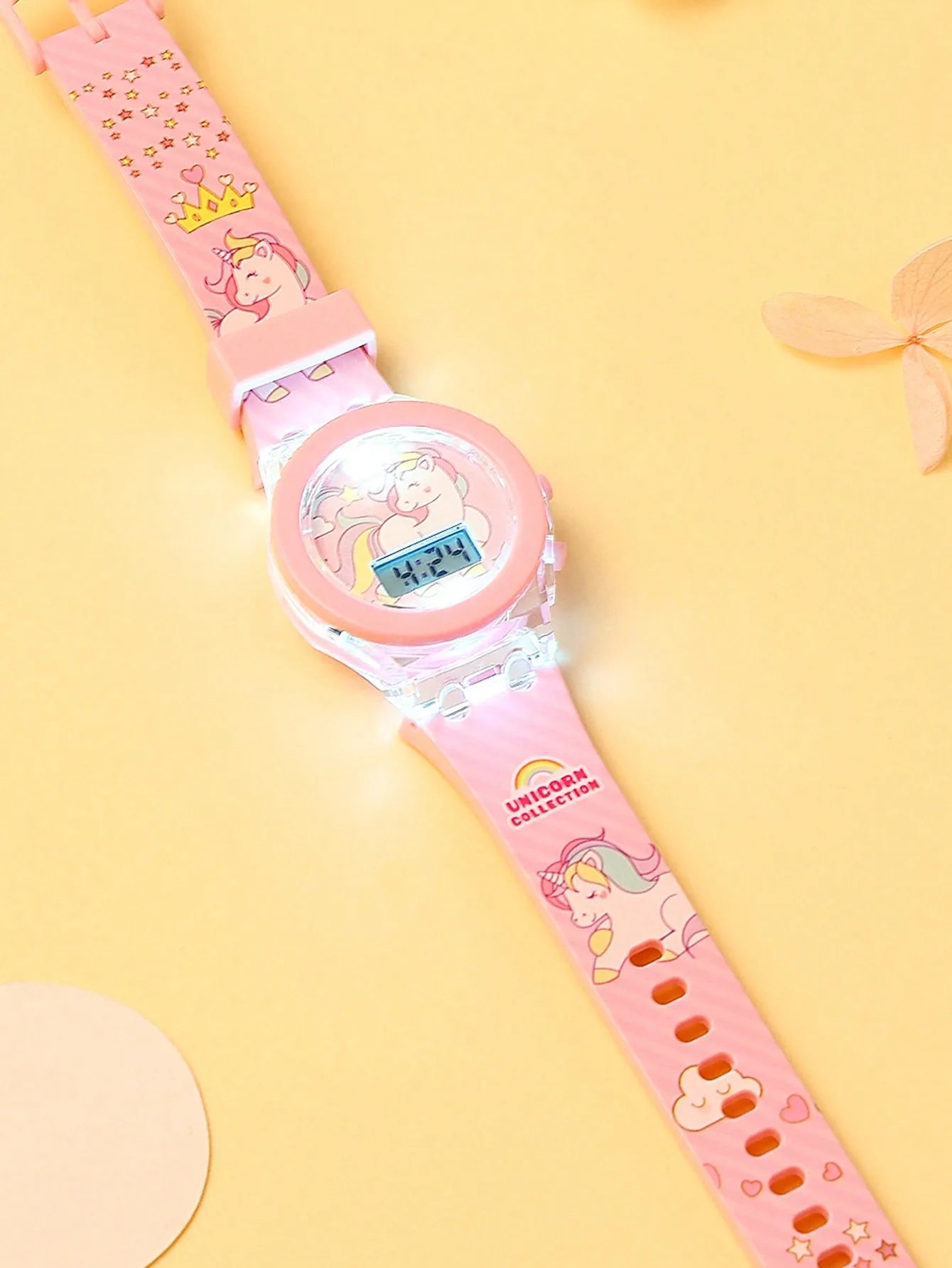 1pcs Jelly Candy Cartoon Unicorn Digital Pointer Quartz Light Girl Watch 1pcs White Rabbit Grass Jewelry Set