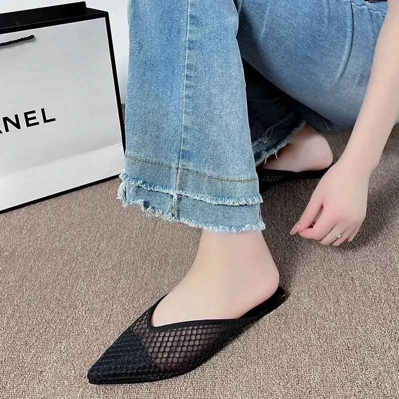 Women's Shoes 2023 Summer New High Quality Basic Women's Slippers Trend Comfortable Soft Sole Mesh Muller Slippers Zapatos Mujer