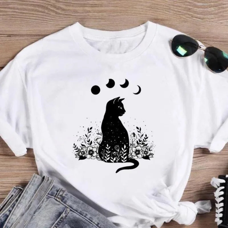 Cat Cute Dress Women Printed European Short-sleeved T-shirt Women Clothing  Graphic T Shirts  Tops  Oversized Tshirt