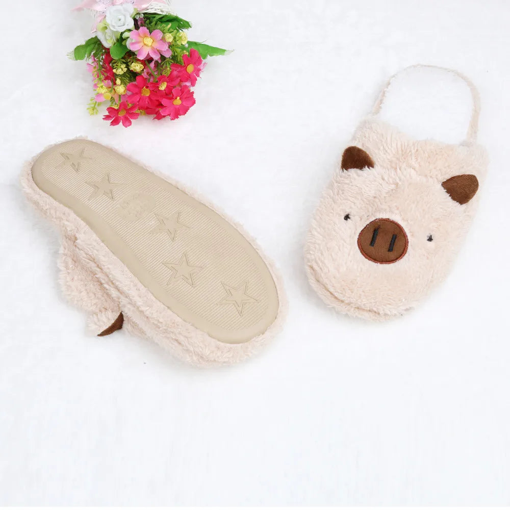 Women's Winter Slipper Chinelos Pantufas Adulto Fashion Lovely Bear Pig Indoor House Slippers With Fur New Home Shoes For Women