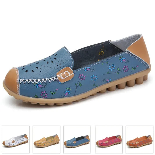 Women flat shoes 2024 new fashion ballet summer flower print women shoes genuine leathe loafers ladies flats shoes woman