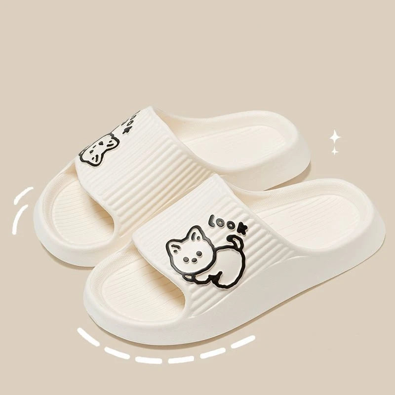 2023 Summer Women Slippers Bath Platform Non-Slip Home Cat Cartoon Flip Flops Beach Sandals Ladies Slides Indoor Zapatillas