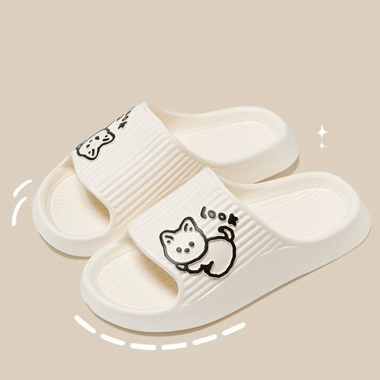 2023 Summer Women Slippers Bath Platform Non-Slip Home Cat Cartoon Flip Flops Beach Sandals Ladies Slides Indoor Zapatillas