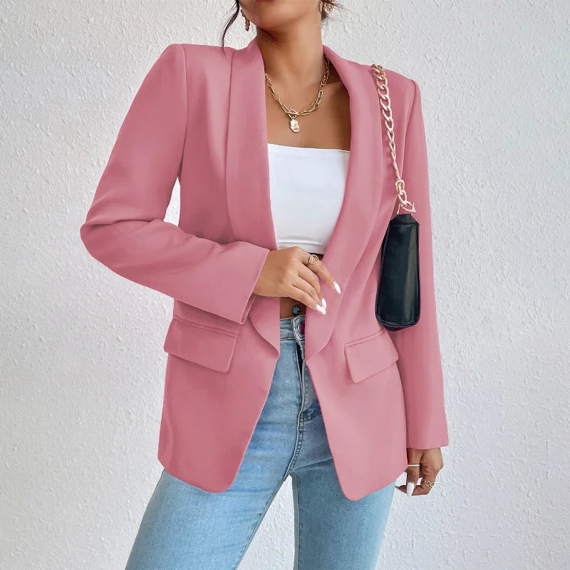 Chic Rose Red Blazers for Women Spring 2023 Casual Coats Black Women's Jacket Suit Basic Slim Summer Blazer Women Jacket Office