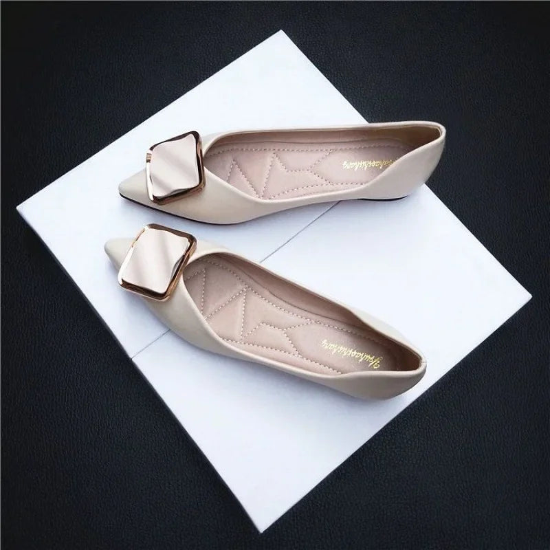 2024 Spring New Style Versatile Flat Shoes Women's Pointed Toe Fashionable Soft Bottom Four Seasons Work Shoes Rubber Upper