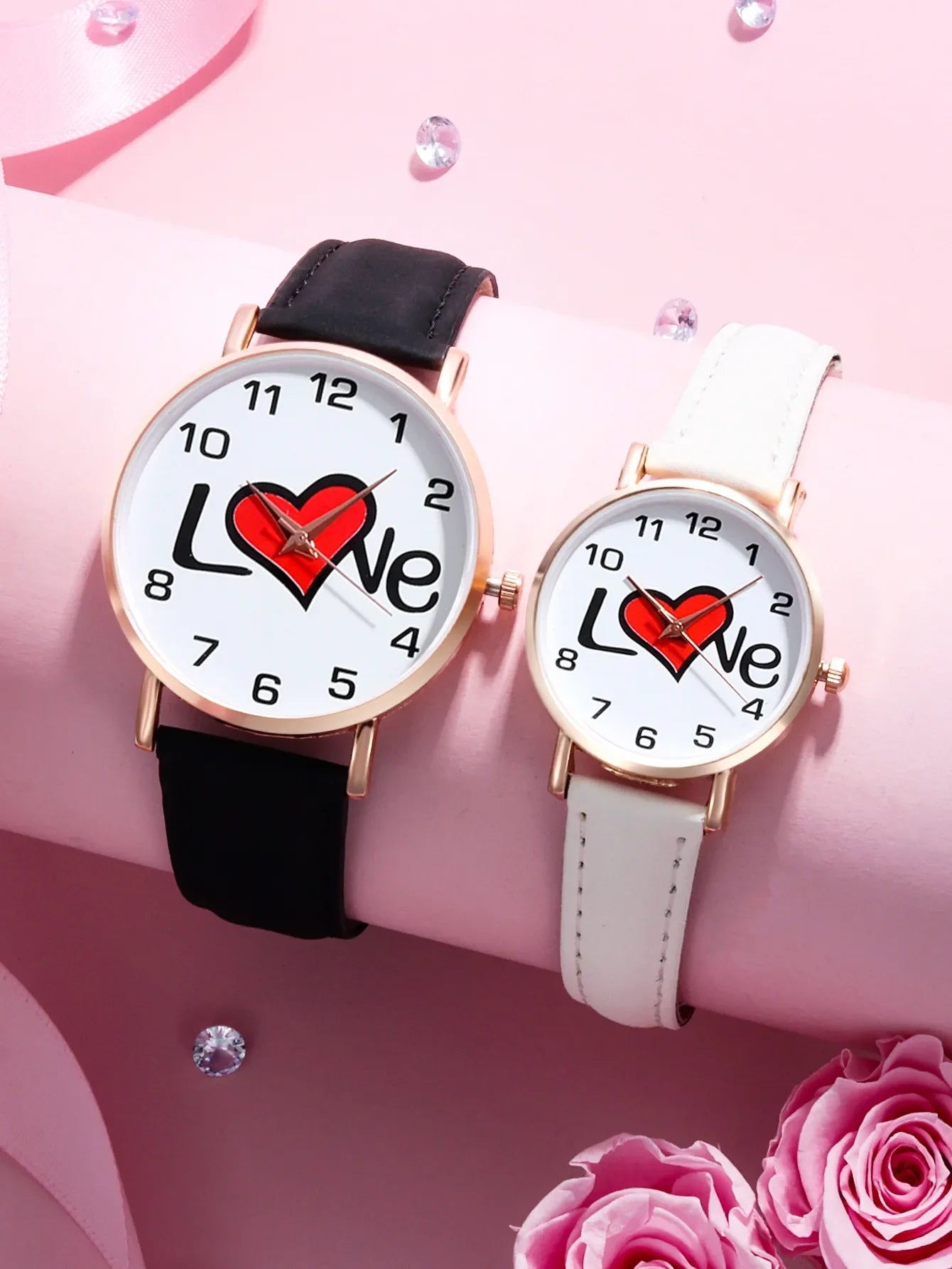 2-Piece Top Luxury Couple Digital LOVE Leather Quartz Watch Set For Men And Women Casual Valentine's Day Christmas Gift