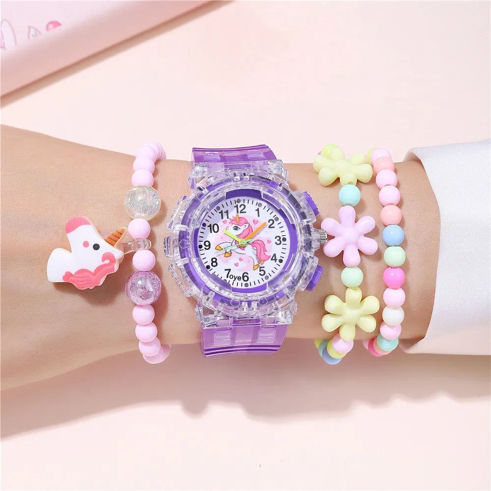 Cute Unicorn Glow-in-the-dark Flash Sports Watch Children's Cartoon Quartz Watch