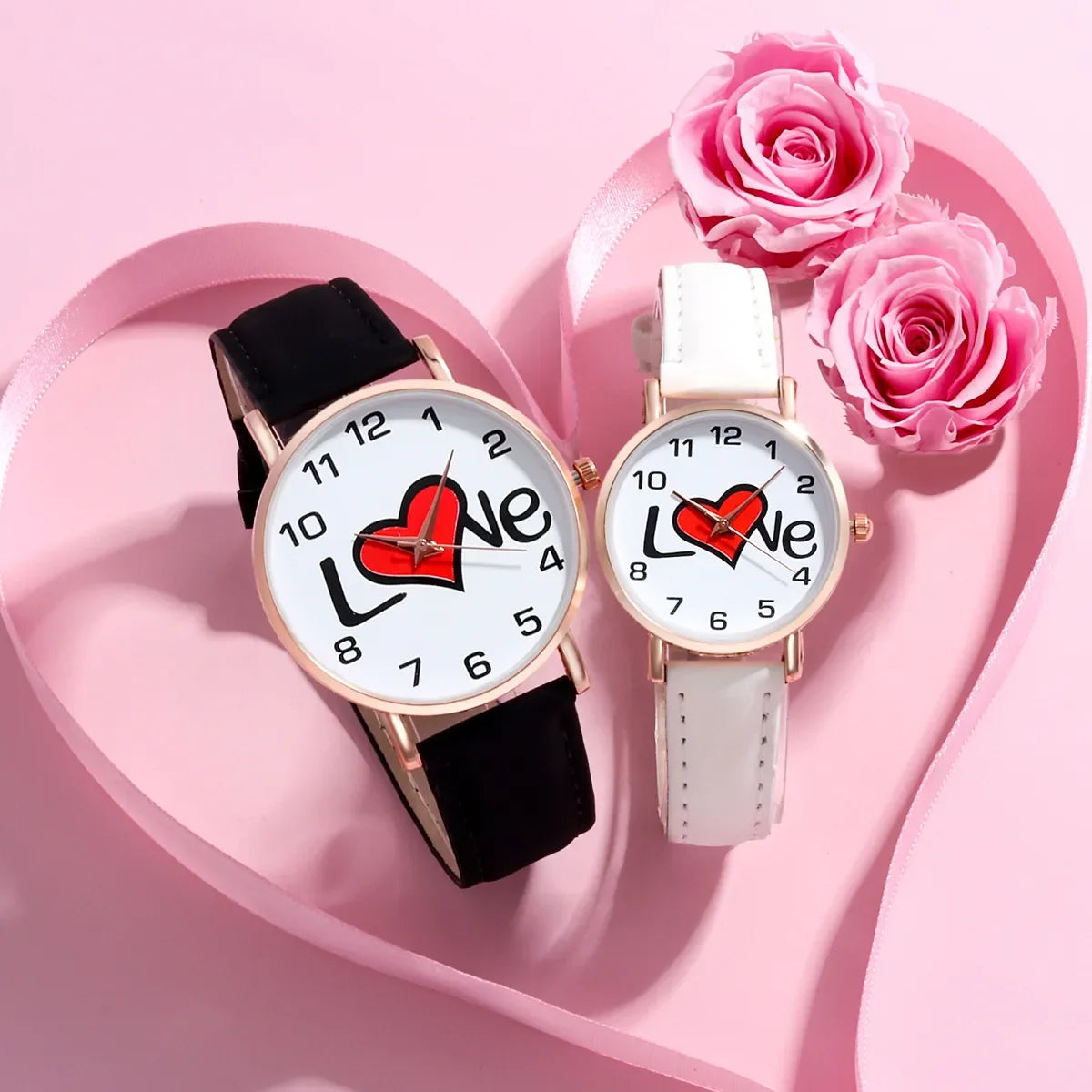 2-Piece Top Luxury Couple Digital LOVE Leather Quartz Watch Set For Men And Women Casual Valentine's Day Christmas Gift